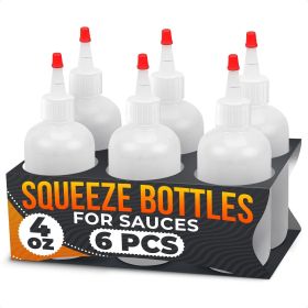 6 Pack 4oz Small Squeeze Bottles for Liquids Clear Condiment Squeeze Bottles for Sauces Ketchup Mustard Oil Syrups and Dressings with Measuring S