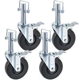 VEVOR Baker Scaffold Wheels 4 Pack 5" Scaffolding Wheels 1" Solid Round Stem 280LBS Wheels for Scaffolding Rubber Scaffold Wheels with Dual Locki