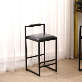 Black Bar Stool Set Of 2 Counter Height PU Leather With Backrest & Footrest (Color: BLACK)