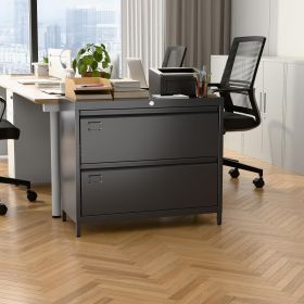 Lateral File Cabinet With 2 Drawer,Metal Wide Filing Cabinet With Lock And Business Card Slot For Home Office School Hanging Letter,Legal,F4,A4 S (Color: BLACK)