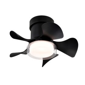 21'' Low Noise Matte Black Abs Blade Remote Ceiling Fan With Led Light For Kitchen Bedroom Dining Room Toilet Patio Matt Black (Color: BLACK)