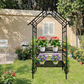 Metal Garden Arch, With Benches That Can Be Converted Into Flower Racks, Climbing Plants To Support Rose Arches, Outdoor Black,Prohibited Platfor (Color: BLACK)