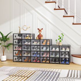 Black Small 24PCS 33x23x14cm Shoebox, Plastic, Grid, Free Combination (Color: BLACK)