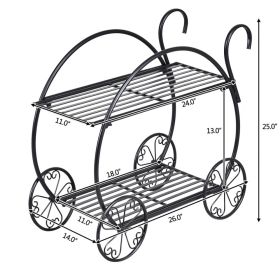 Heavy Duty Metal Flower Cart Plant Stand (Color: BLACK)