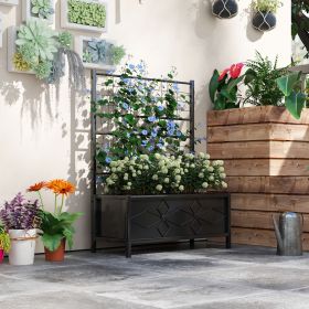 Outdoor Planter Box Galvanized Raised Garden Bed (Color: BLACK)