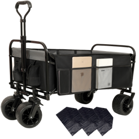 440lbs Collapsible Foldable Wagon Cart With Strapping System ,Beach Wagon Utility Cart Utility Wagon Grocery Cart For Camping Shopping Sports Gar (Color: BLACK)