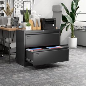 Metal Lateral Filing Cabinet With 2 Drawers For Home Office, Locking Steel Wide File Storage Cabinet For Hanging Legal,Letter A4 Size, Assembly R (Color: BLACK)