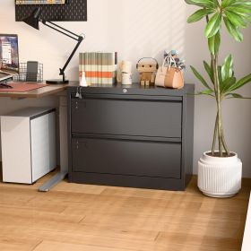 Aobabo Metal 2 Drawer Lateral File Cabinet With Lock, Large Deep Drawer With Adjustable File Bars For Office,Home, 34.5 Inches Wide For Letter,Le (Color: BLACK)