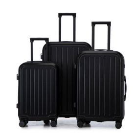 20  24  28   3 Pcsset In ABS 360 Spinner Wheel Luggage, Carry On Suitcase, With Cup Holder  USB Port (Color: BLACK)