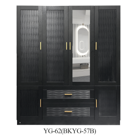 Wooden Armoire Wardrobe Closet with 3 Doors Hanging Rods 4 Drawers Shelves Large Capacity Clothes Storage Cabinet Organization for Bedroom Black (size: YG-61-2)