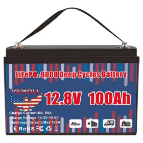 12V 100Ah LiFePO4 Battery, Lithium Battery Built-in 100A BMS 1280Wh, Deep Cycle Battery Up to 12000 Cycle Times, Iron Phosphate Battery for RV, S (Color: BLACK)