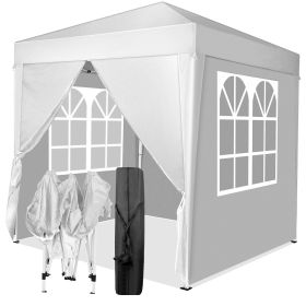 6.5x6.5FT Folding Canopy Tent with 4 Sidewalls 2 Zipper Doors and 2 Windows Portable Outdoor Gazebo Shelter with Oxford Fabric and Powder Coated (Color: White)