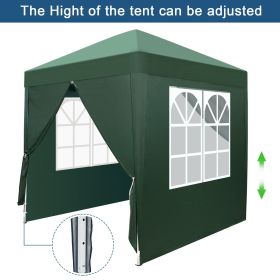 6.5x6.5FT Folding Canopy Tent with 4 Sidewalls 2 Zipper Doors and 2 Windows Portable Outdoor Gazebo Shelter with Oxford Fabric and Powder Coated (Color: Green)