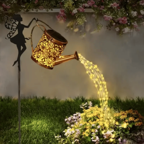 Outdoor Solar Watering Can with Lights Garden Decor Large Solar Powered Lanterns Hanging Waterproof LED Decorative Retro Metal Kettle String Ligh (Color: Warm 1 PCS)