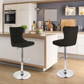 Velvet Bar Stools Set of 2 with Backrest - Swivel & Footrest - 30'' Counter Height (Color: BLACK)
