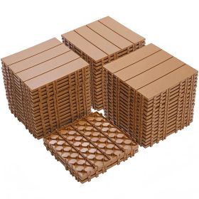Plastic Interlocking Deck Tiles, 12.00"x12.00"(Pack of 44 ), Patio Flooring Outdoor Waterproof All Weather Use for Garden Poolside Front/Back Yar (Color: Burlywood)
