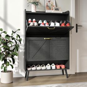 Large Shoe Cabinet with 2 Flip Drawers, Shoe Storage Cabinet for Entryway Slim, Hidden Shoe Storage with Open Shelf (Color: BLACK)