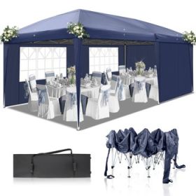 10'x20' Pop Up Canopy Tent with 4 Sidewalls Heavy Duty Outdoor Party Tent with Carry Bag Portable Commercial Instant Canopies and Folding Wedding (Color: Blue)