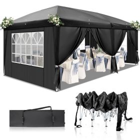 10'x20' Pop Up Canopy Tent with 4 Sidewalls Heavy Duty Outdoor Party Tent with Carry Bag Portable Commercial Instant Canopies and Folding Wedding (Color: BLACK)