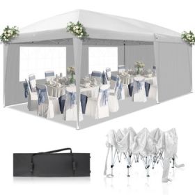 10'x20' Pop Up Canopy Tent with 4 Sidewalls Heavy Duty Outdoor Party Tent with Carry Bag Portable Commercial Instant Canopies and Folding Wedding (Color: White)