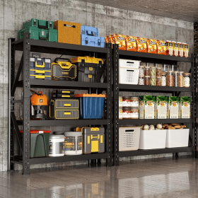 3000LBS Heavy Duty Storage Shelves,63"HMetal Garage Shelving, 4-Tier AdjustableGarage Organization Shelving Units, IndustrialShelving for Warehou (Color: BLACK)