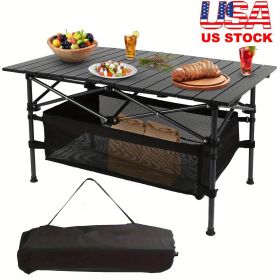 Adjustable - height Folding Table with Storage Bag. Durable Metal Tripod Base. Ideal for Beach, Picnic, BBQ & Patio. Lightweight (Color: BLACK)