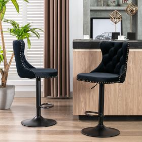 A A Swivel Velvet Barstools Adjustable Seat Height 25-33, Modern, 17.7  Base (Color: BLACK)