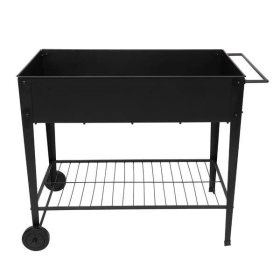 Mobile Metal Raised Garden Bed Cart With Legs For Outdoor House Patio (Color: BLACK)