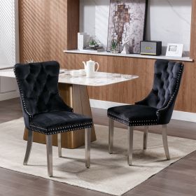 Nikki Modern Velvet Upholstered Dining Chair - Solid Wood, High-end Tufted (Color: BLACK)