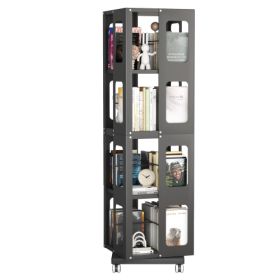 4-Tier All-Steel Rotating Bookshelf With 360  Wheels, Large Size Sturdy   Spacious Book Rack, New Style White Bookshelf,Easy Assembly (Color: BLACK)